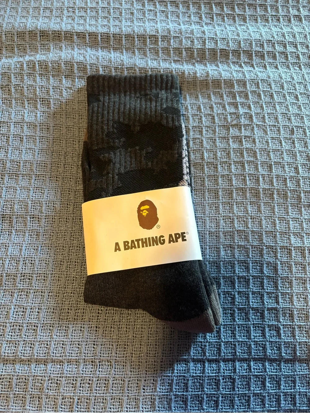 Bape Black Crew Socks with Brown Toe Accent